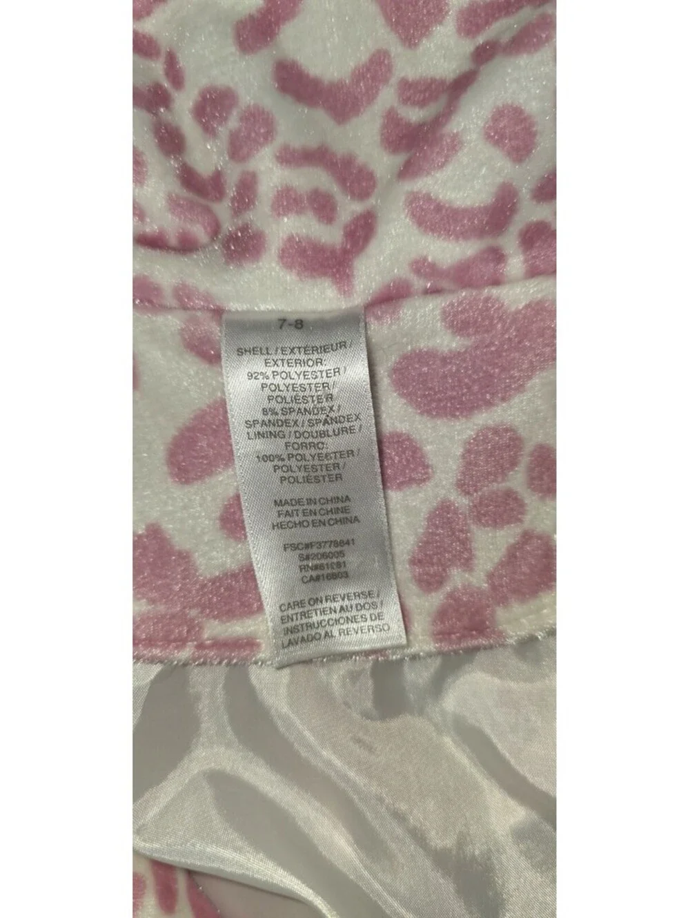 Youth Girls 7-8 Pink & White Leoard Jacket Satin Lined Double Button Super Soft